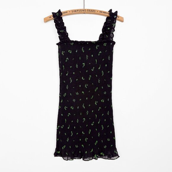 Aritzia Wilfred Luella Smocked Strap Mini Dress Black Green XS Cocktail - Picture 2 of 5